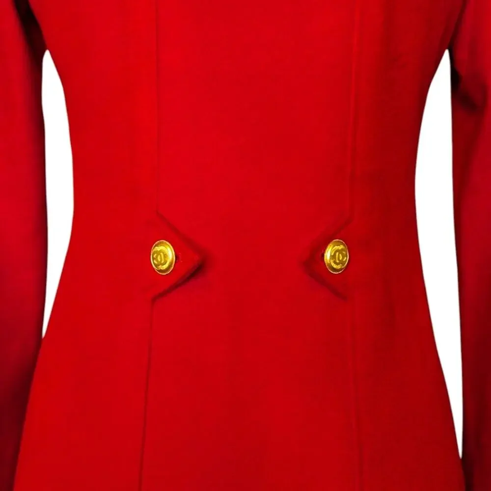 Vintage Chanel Cashmere Double Breasted Jacket Red Gold CC Logo Button FR36 | 4